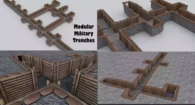 Modular Military Trenches Low-poly 3D model