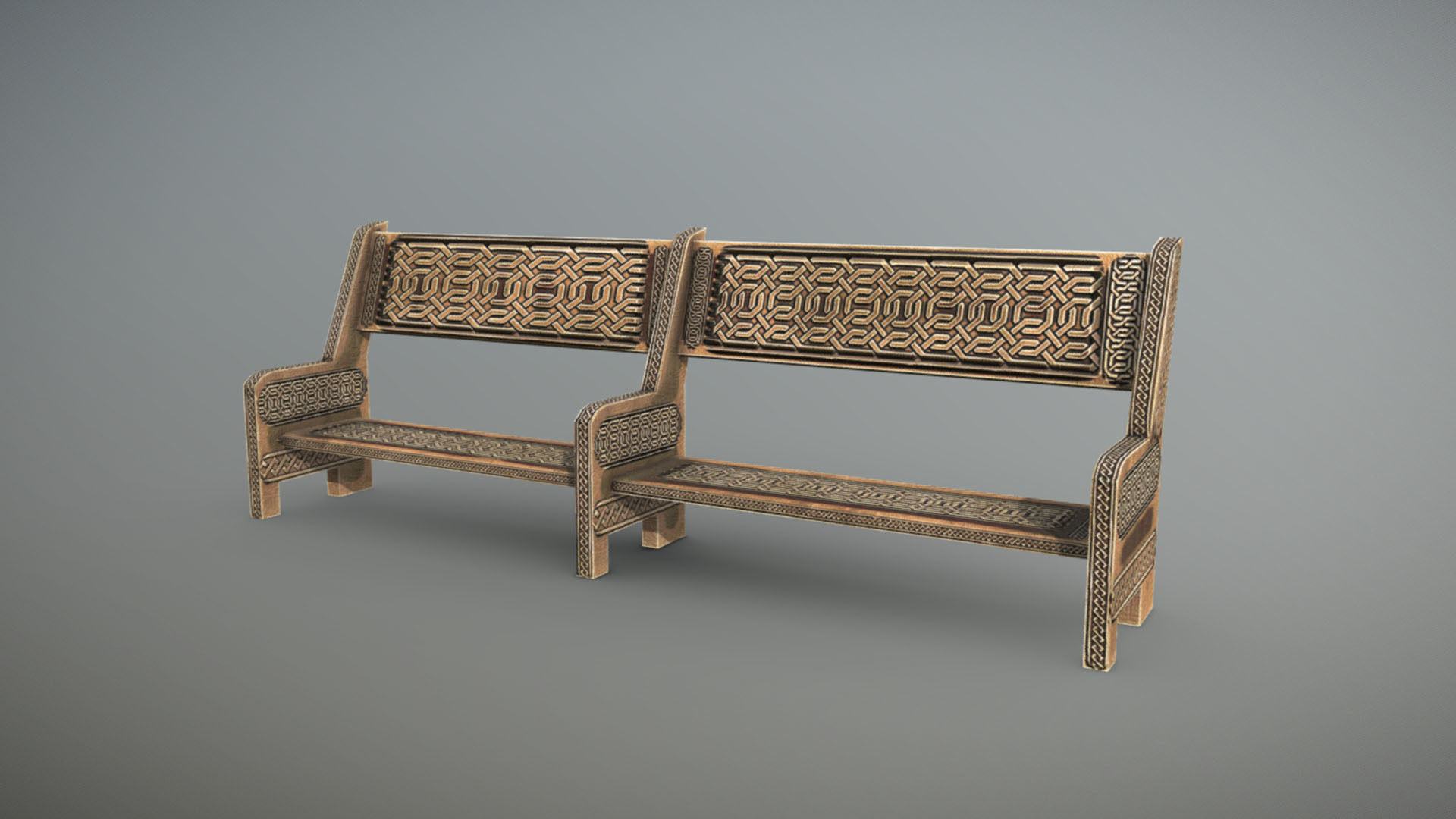 Bench wooden Low-poly 3D model_3