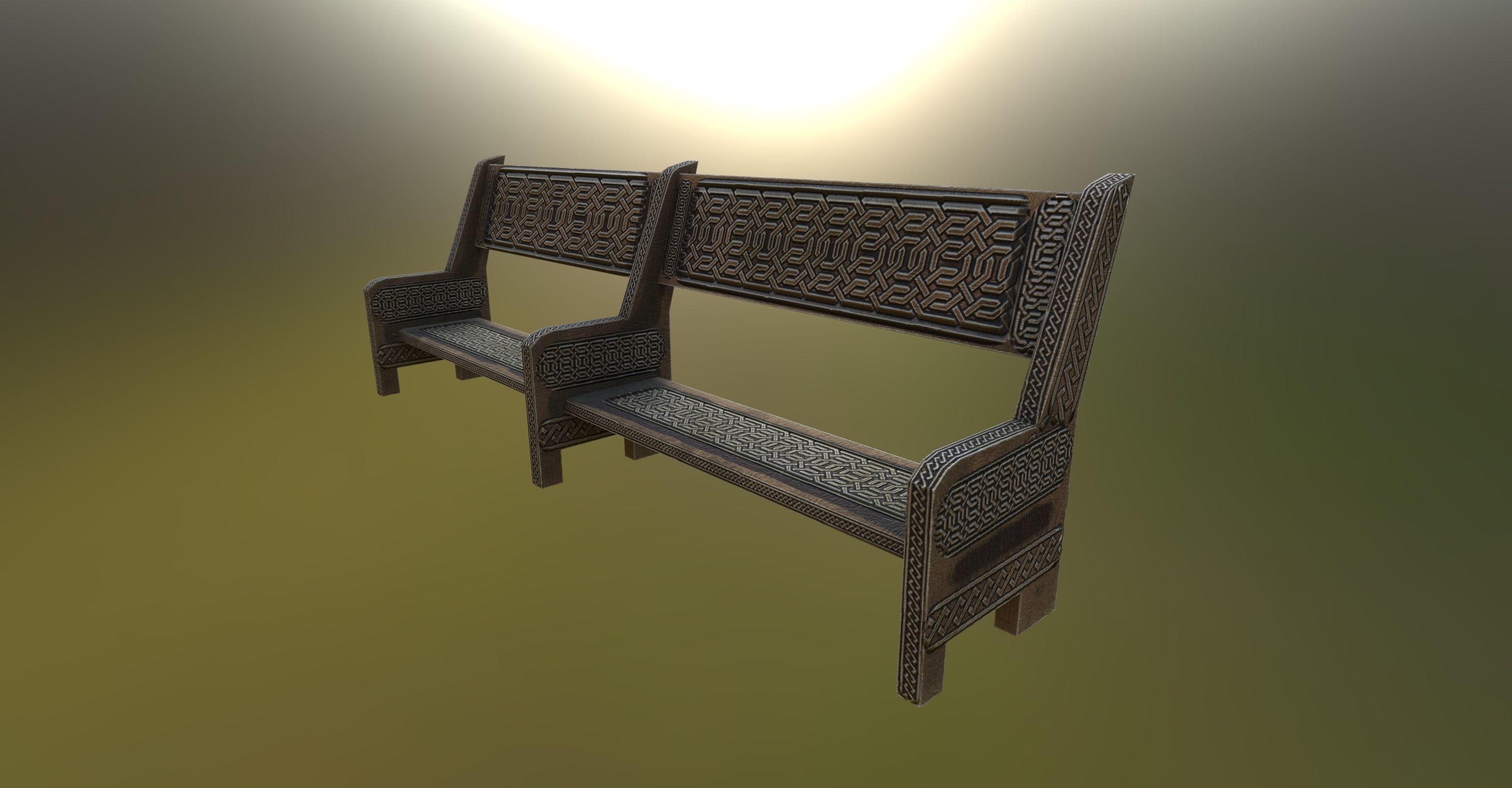 Bench wooden Low-poly 3D model_5