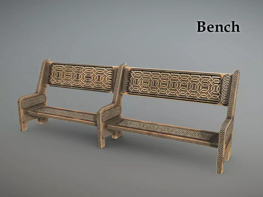 Bench wooden Low-poly 3D model_0