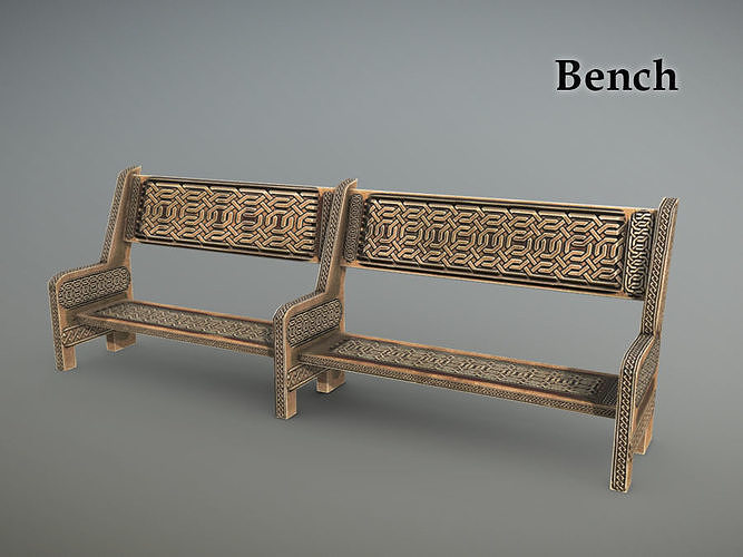 Bench wooden Low-poly 3D model