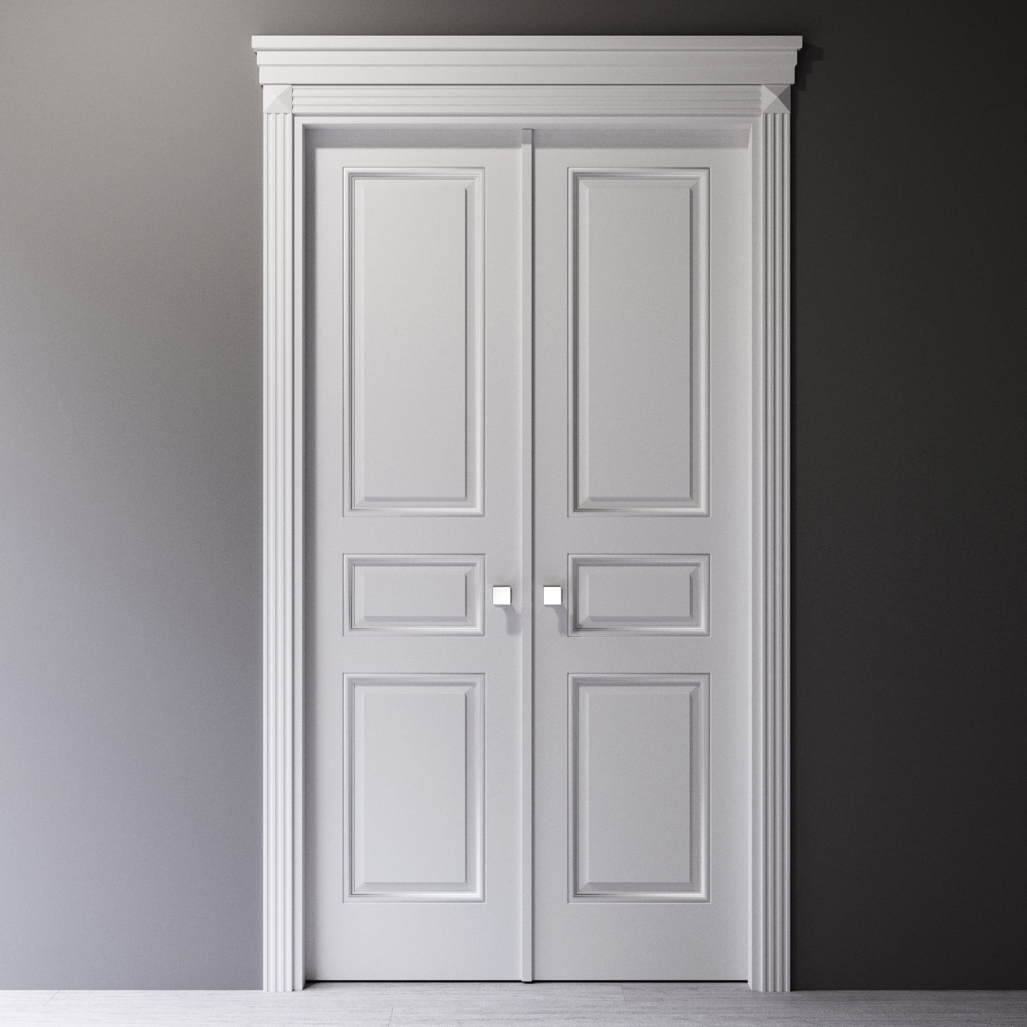 Classic style double white interior door 3D model_2