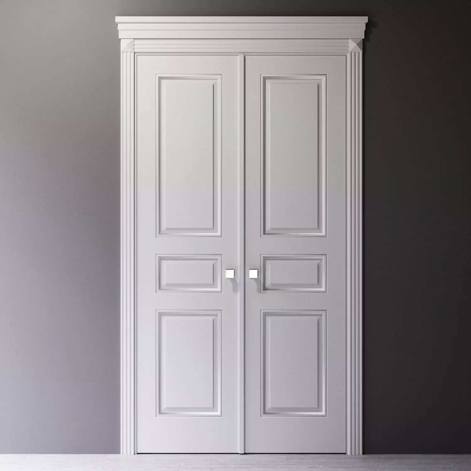 Classic style double white interior door 3D model_0