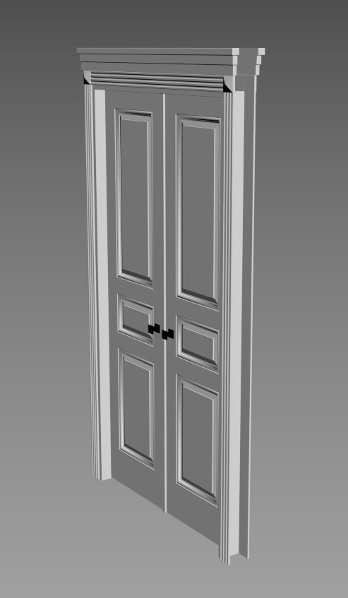 Classic style double white interior door 3D model_5