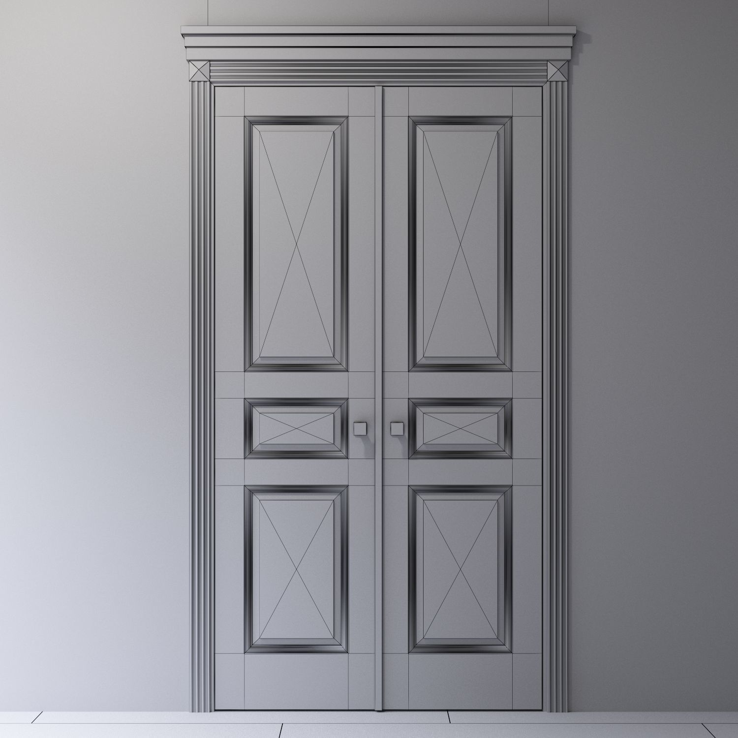 Classic style double white interior door 3D model_4