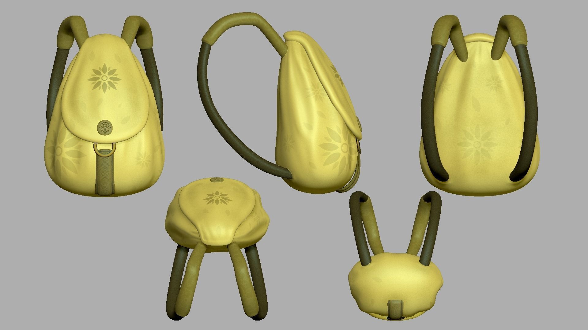 Female Yellow Backpack - Sunflower - Character Low-poly 3D model_9