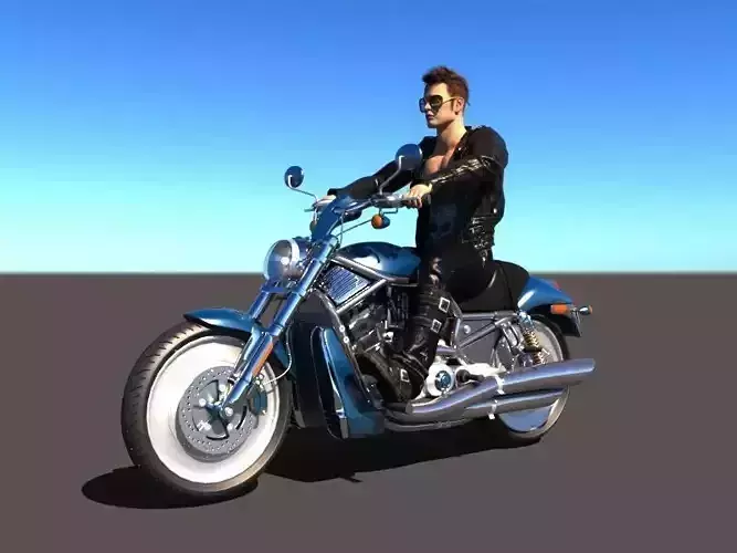 Rigged Rider with Motorbike Model