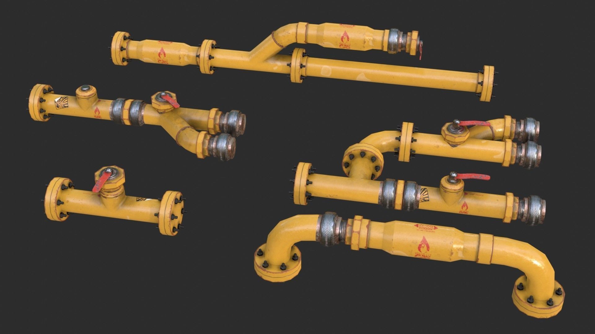 Modular Pipes - Gas Pipeline Low-poly 3D model_14