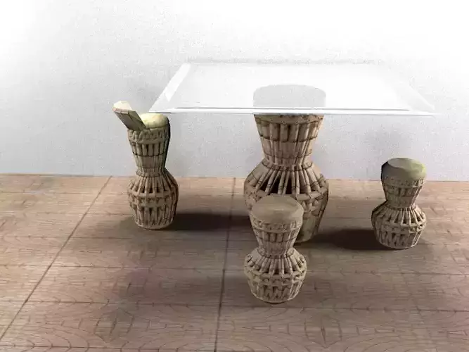 glass table wit bamboo chair