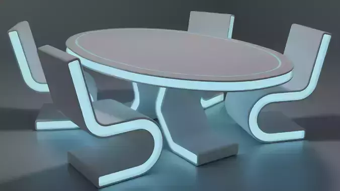 Sci-fi chair and table Low-poly 3D model