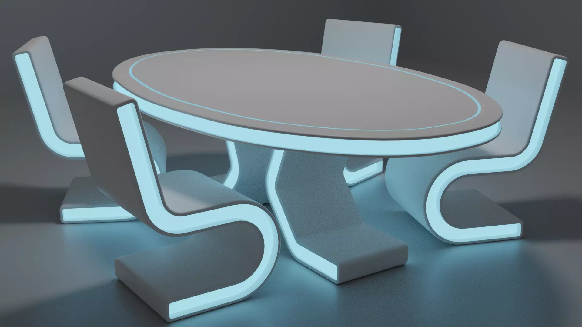 Sci-fi chair and table Low-poly 3D model_0