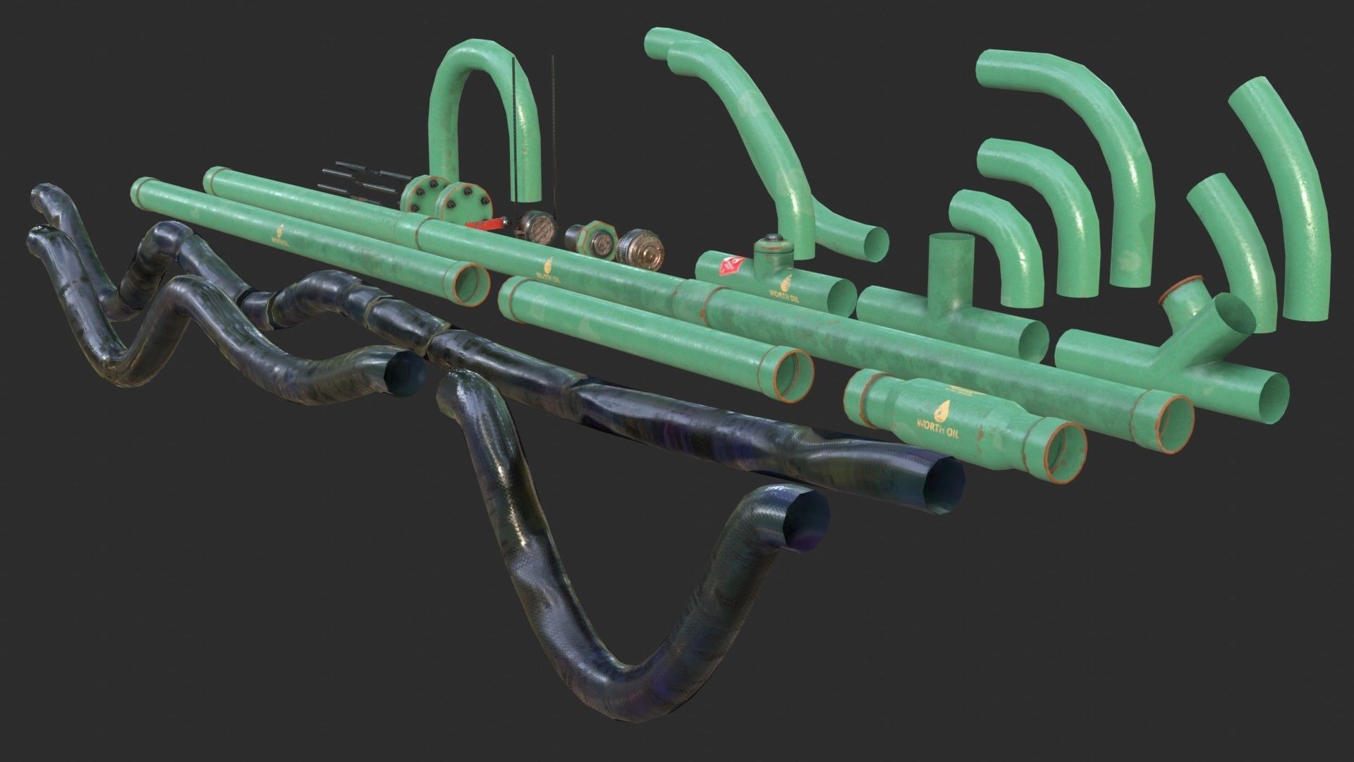 Modular Pipes - Oil Pipelines Low-poly 3D model_5