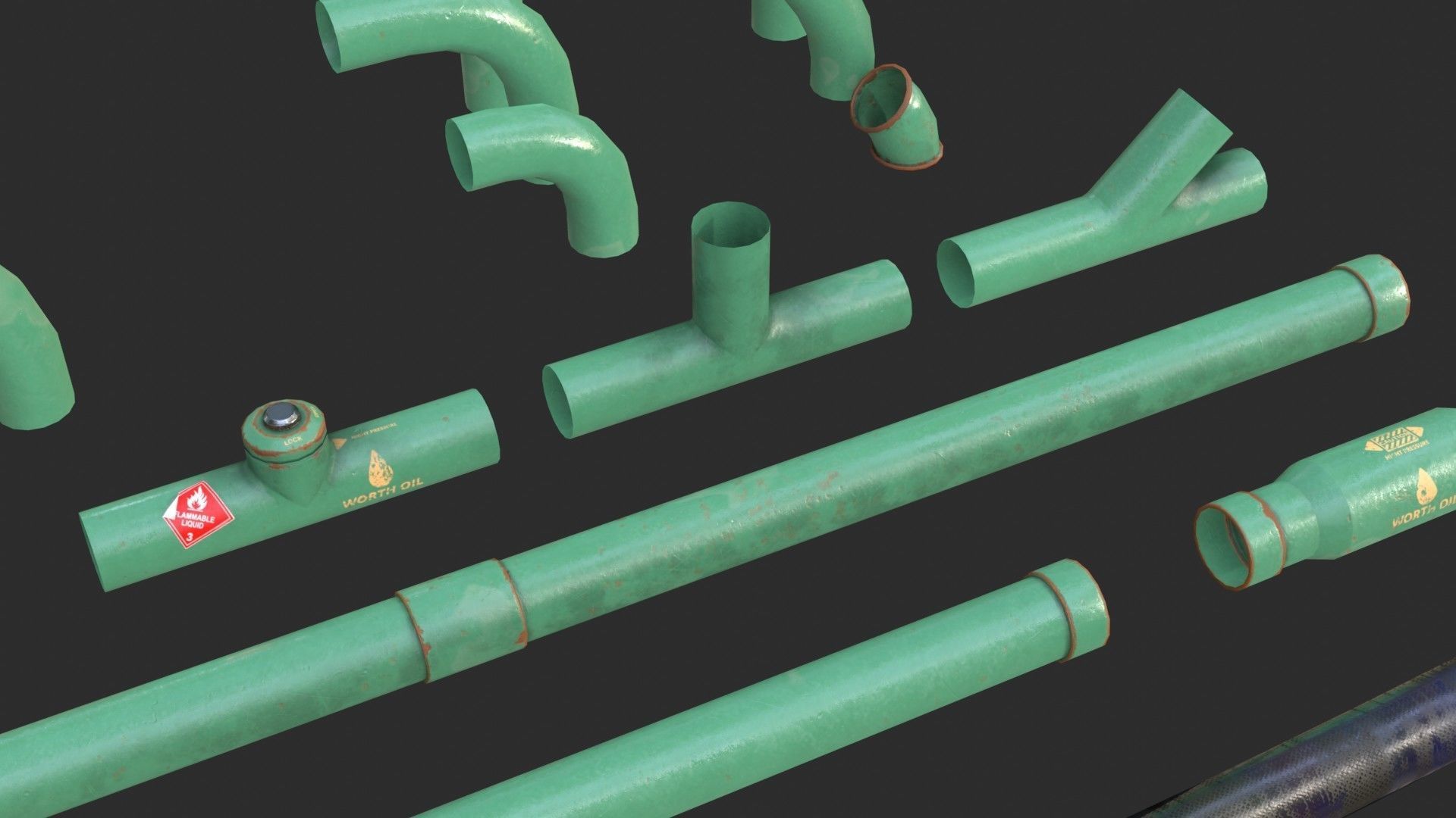 Modular Pipes - Oil Pipelines Low-poly 3D model_7