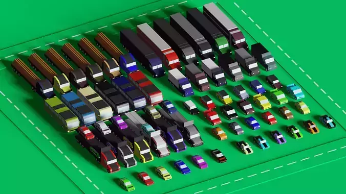 60  Vehicles - Mega Pack - Low-poly cars  trucks  buses 
