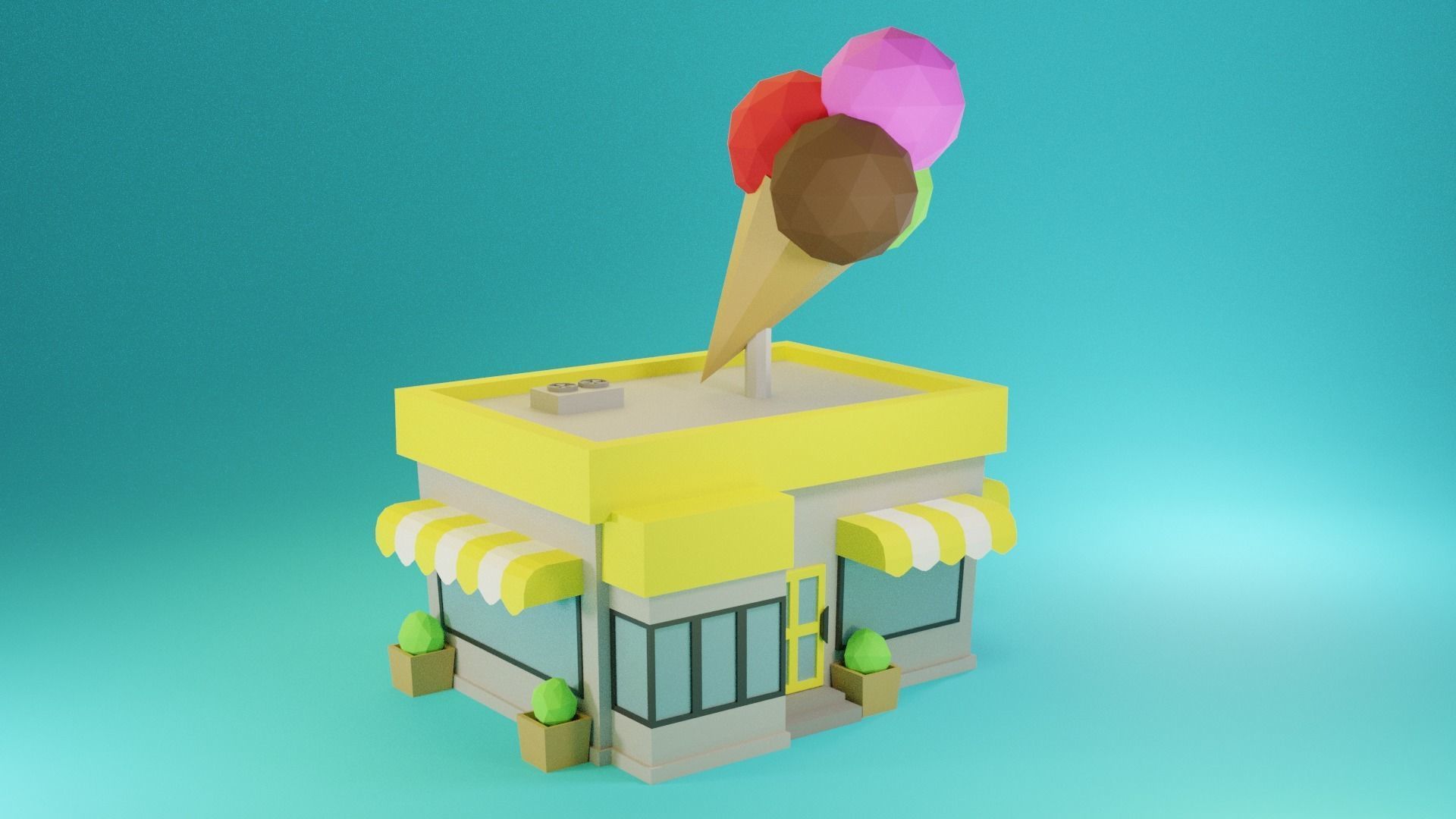 Icecream Shop Low-poly 3D model_7