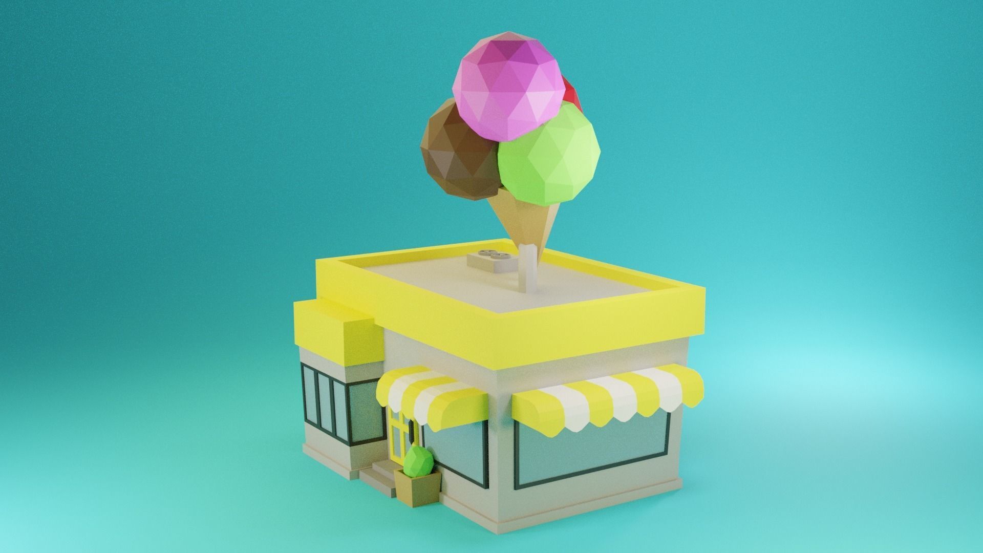 Icecream Shop Low-poly 3D model_2
