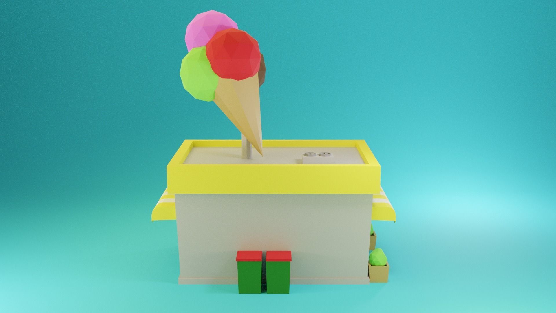 Icecream Shop Low-poly 3D model_5