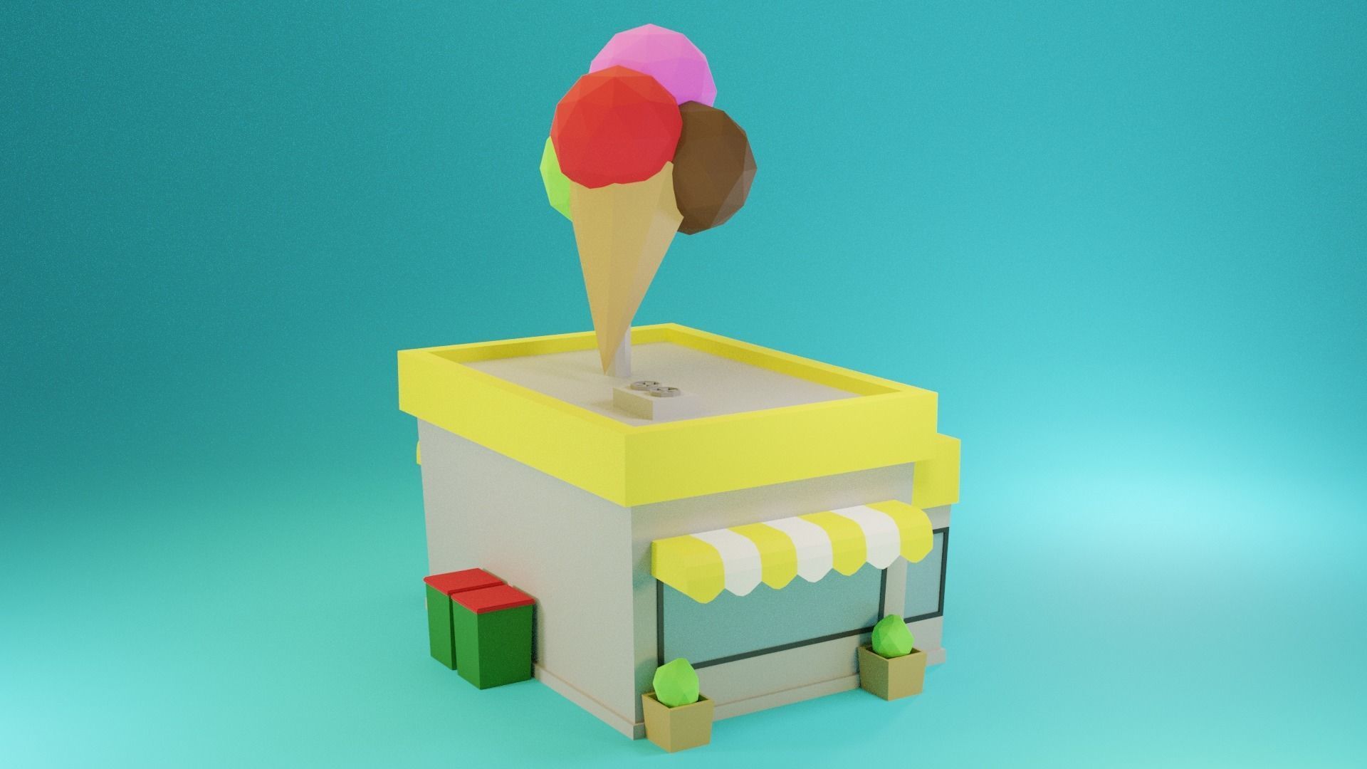 Icecream Shop Low-poly 3D model_6