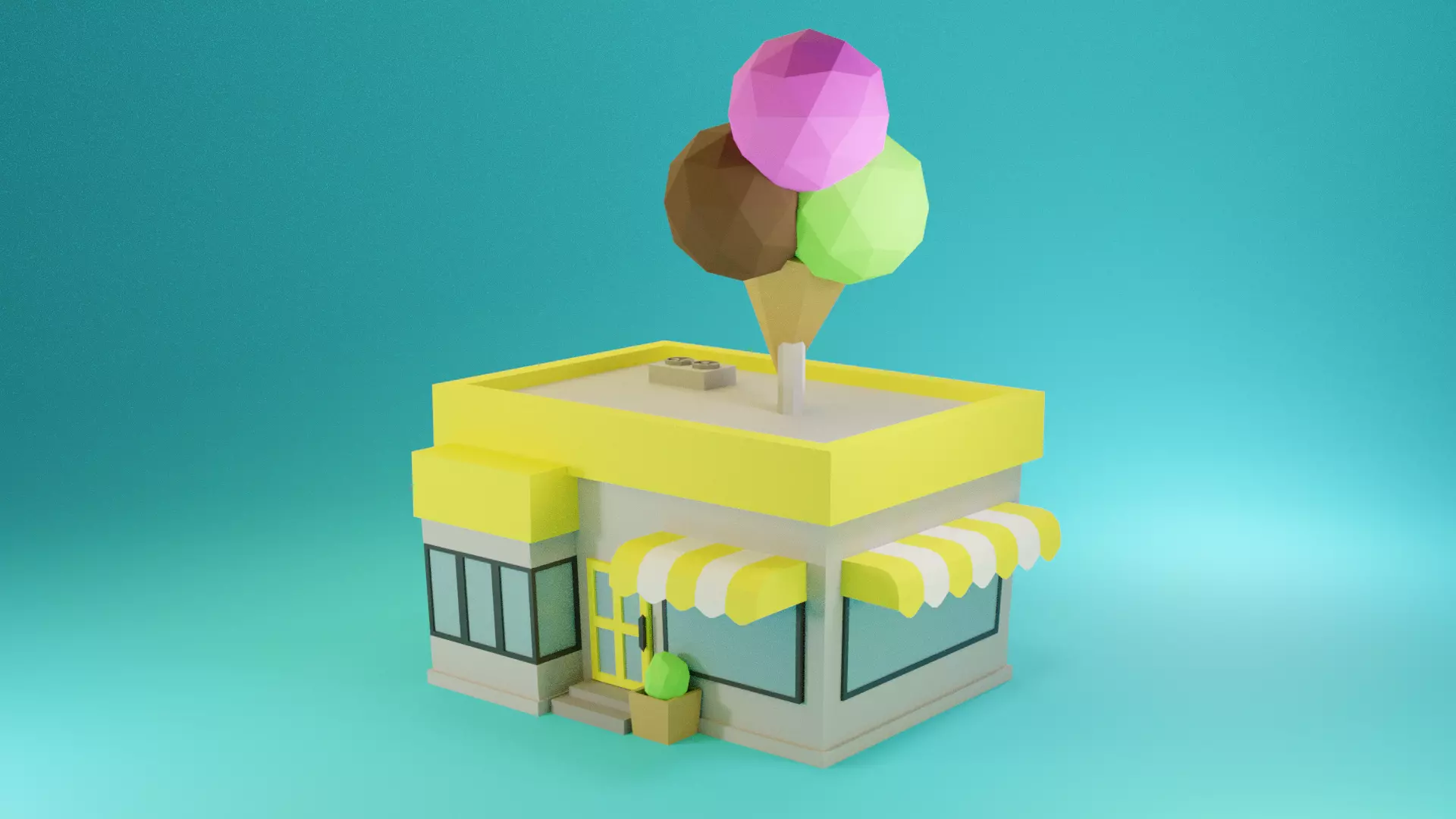 Icecream Shop Low-poly 3D model_0