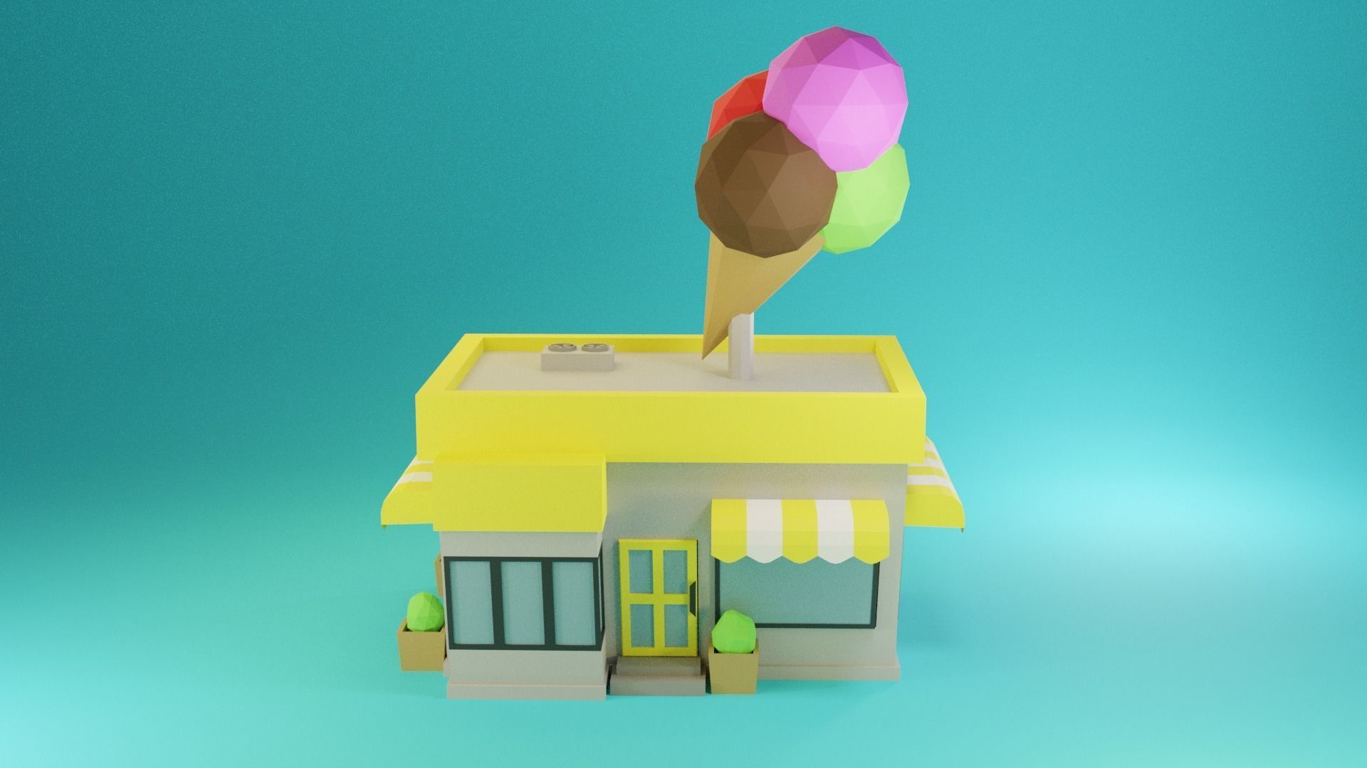 Icecream Shop Low-poly 3D model_1