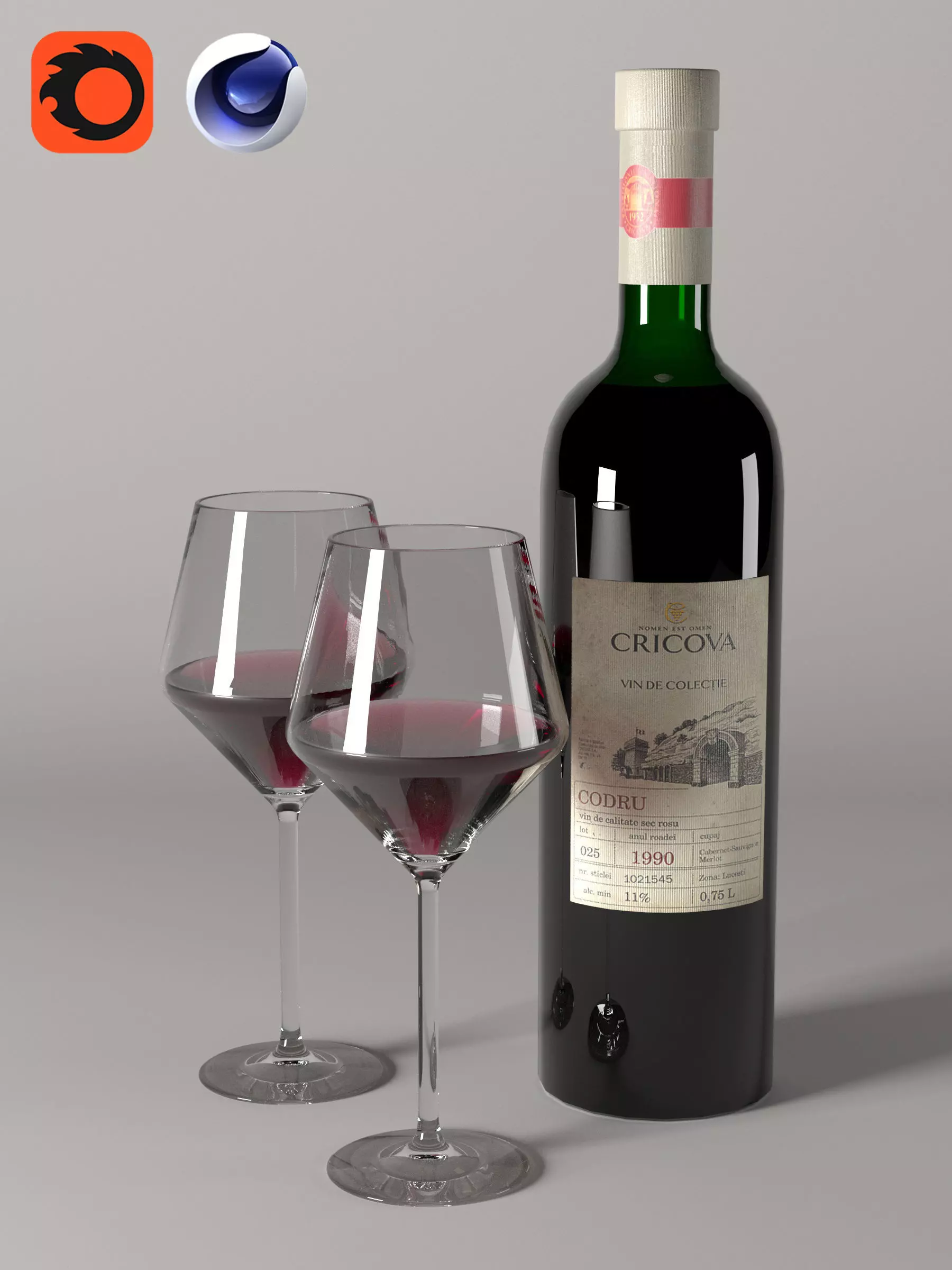Glass with Wine Bottle 3D model