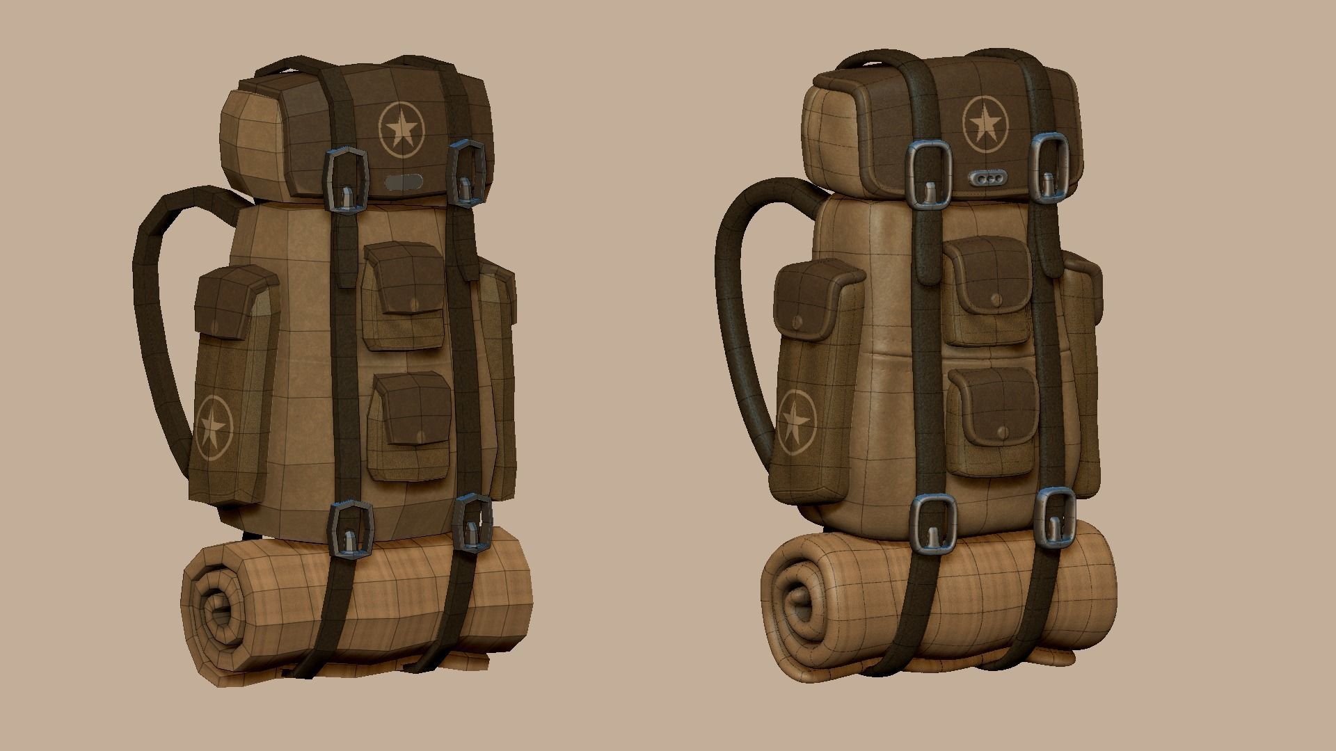 Camping Backpack - Desert - Character Costume Low-poly 3D model_12