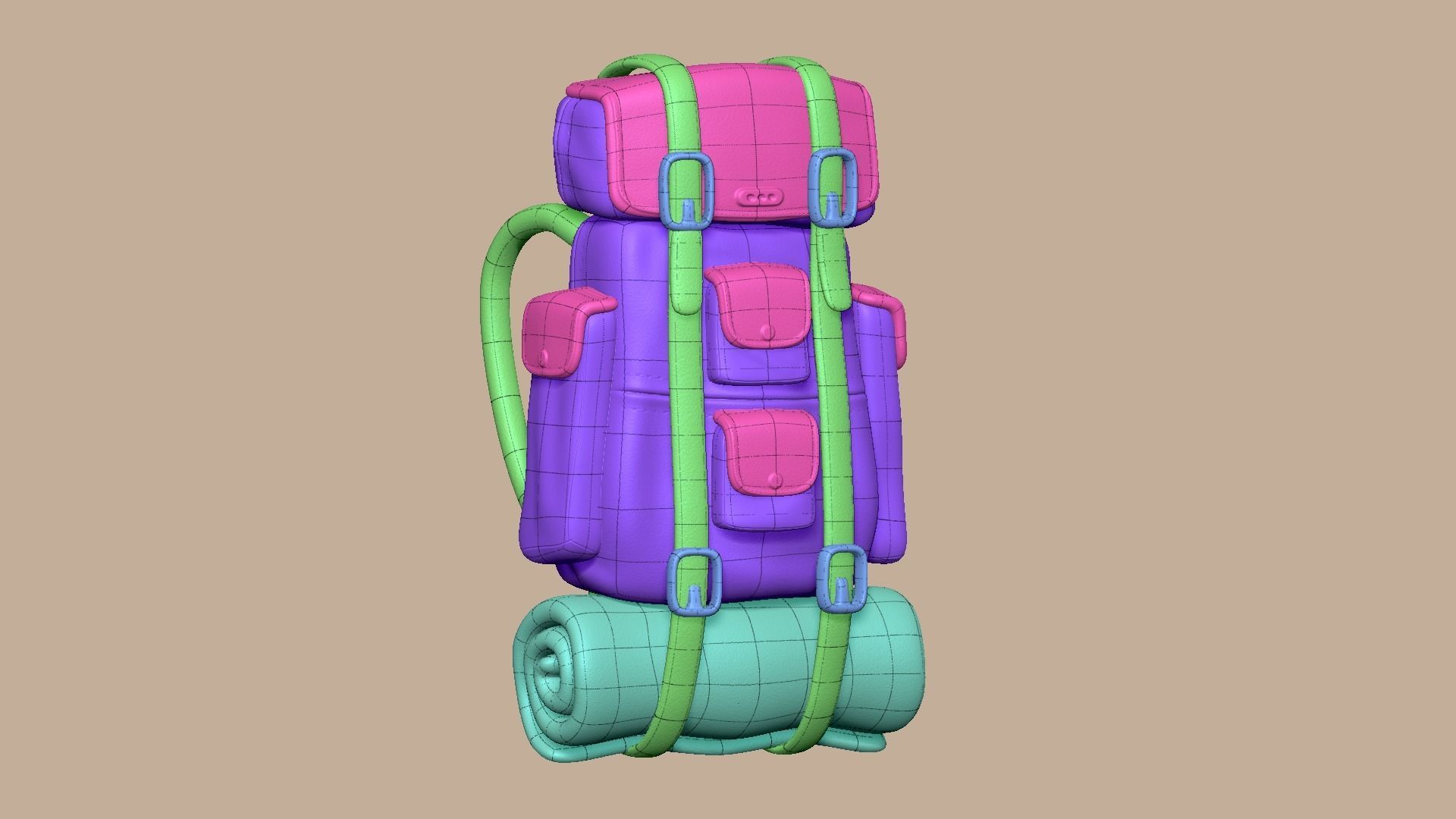 Camping Backpack - Desert - Character Costume Low-poly 3D model_14
