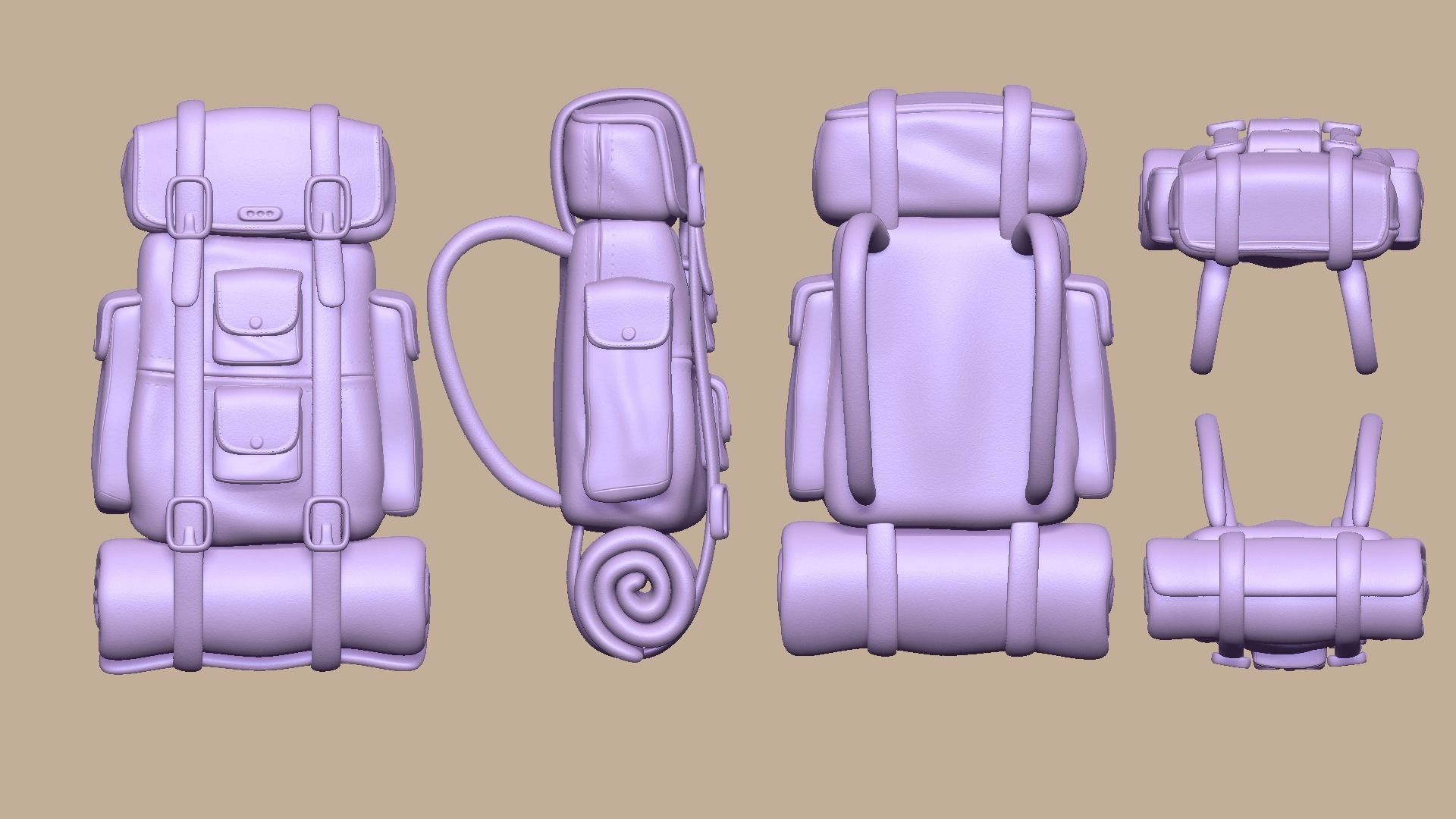 Camping Backpack - Desert - Character Costume Low-poly 3D model_11