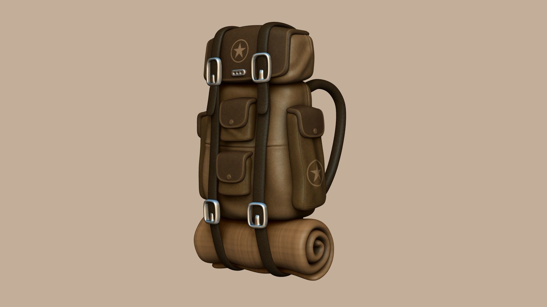 Camping Backpack - Desert - Character Costume Low-poly 3D model_7