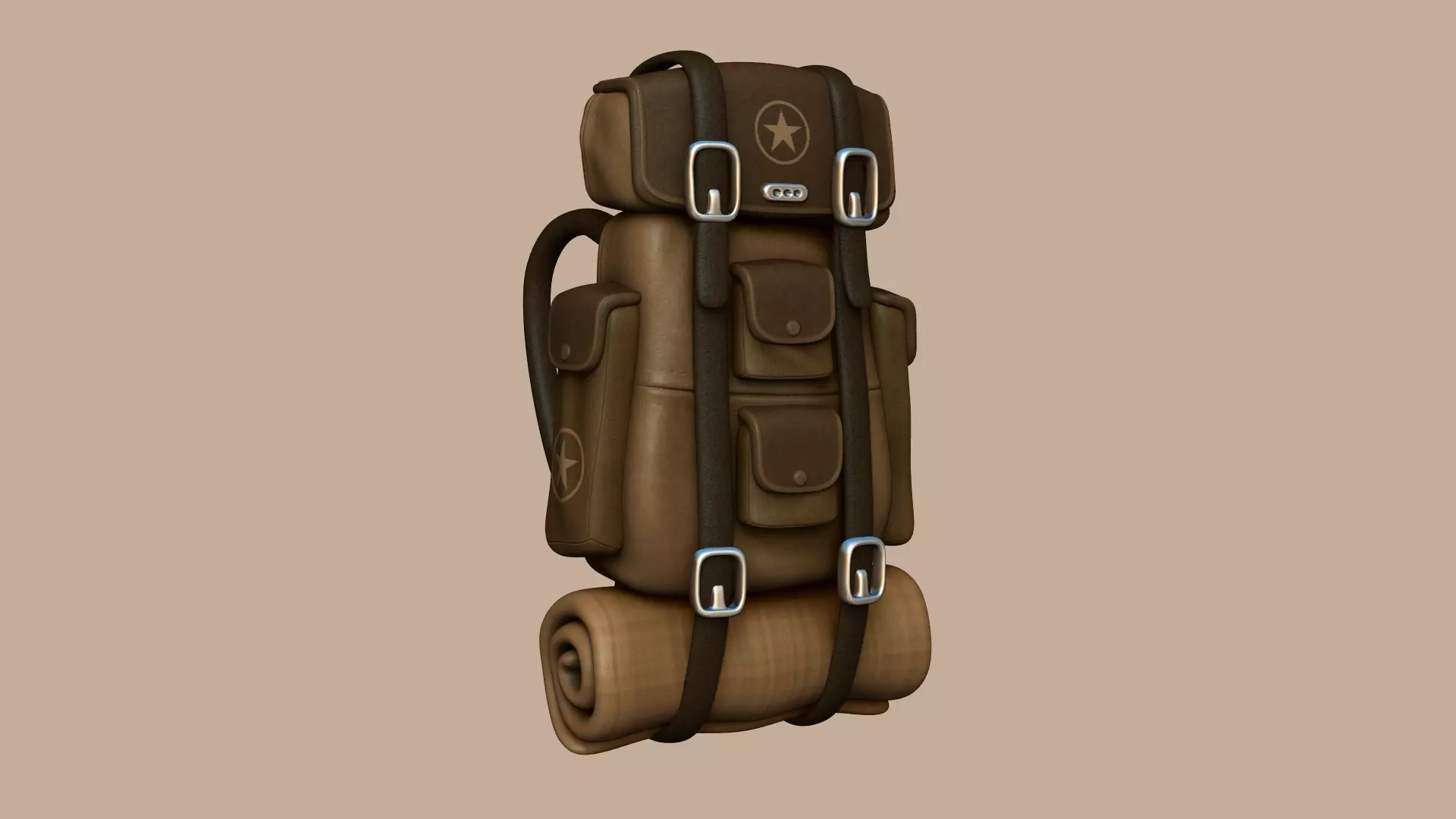 Camping Backpack - Desert - Character Costume Low-poly 3D model_0