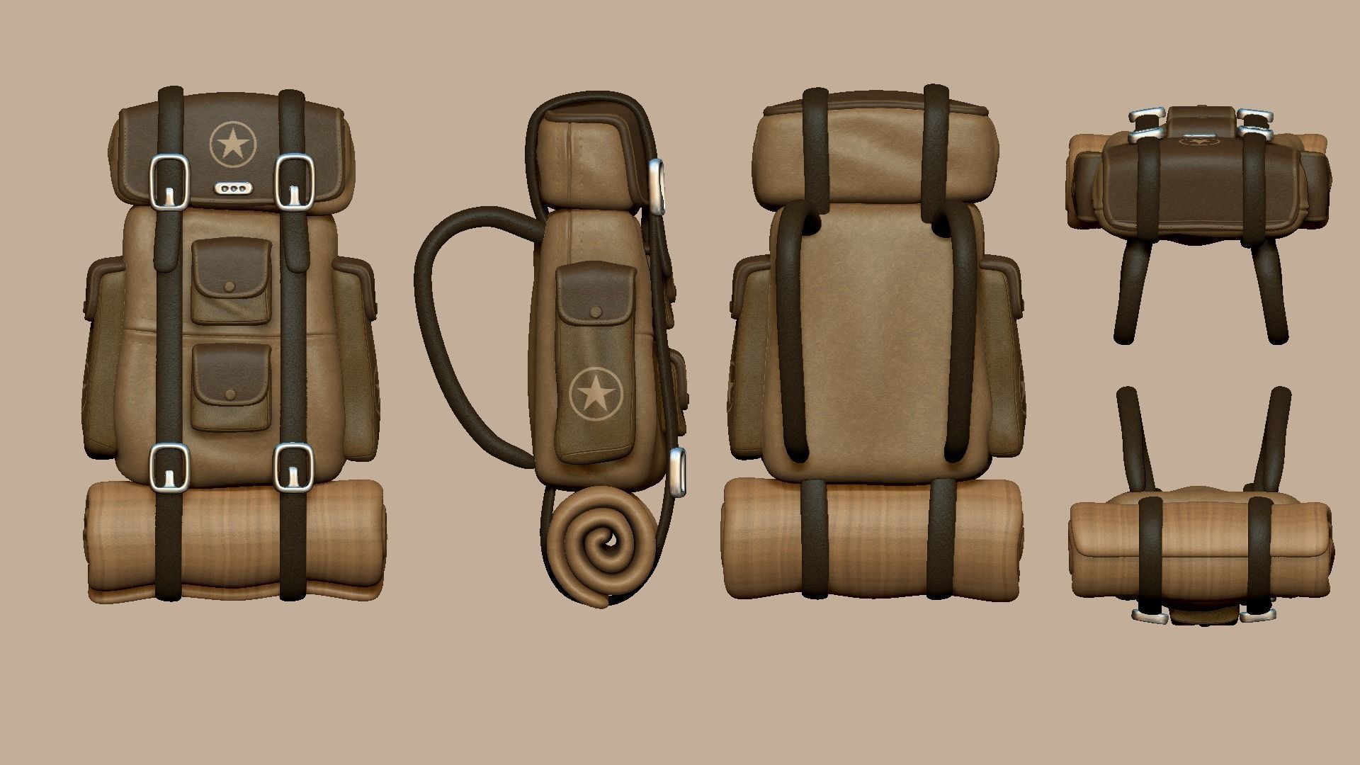 Camping Backpack - Desert - Character Costume Low-poly 3D model_10