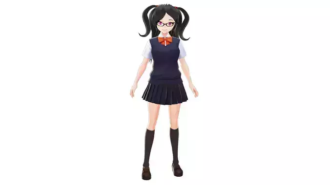 STUDENT 3D MODEL ANIME CHARACTER MARY T-POSE SHAPE KEYS Low-poly 3D model