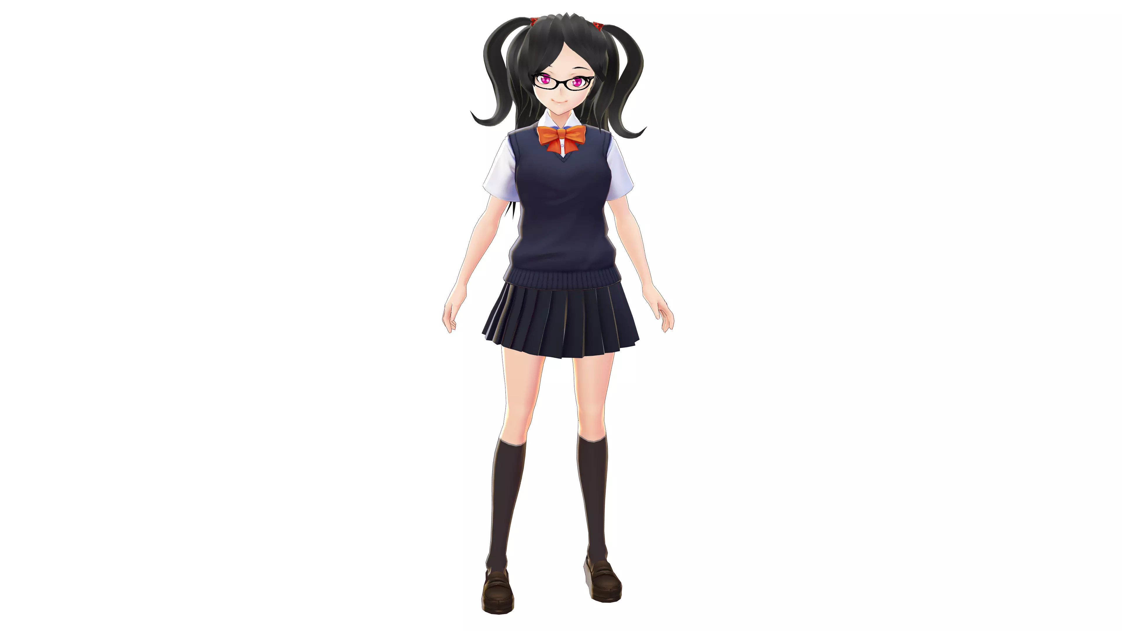 STUDENT 3D MODEL ANIME CHARACTER MARY T-POSE SHAPE KEYS Low-poly 3D model_0