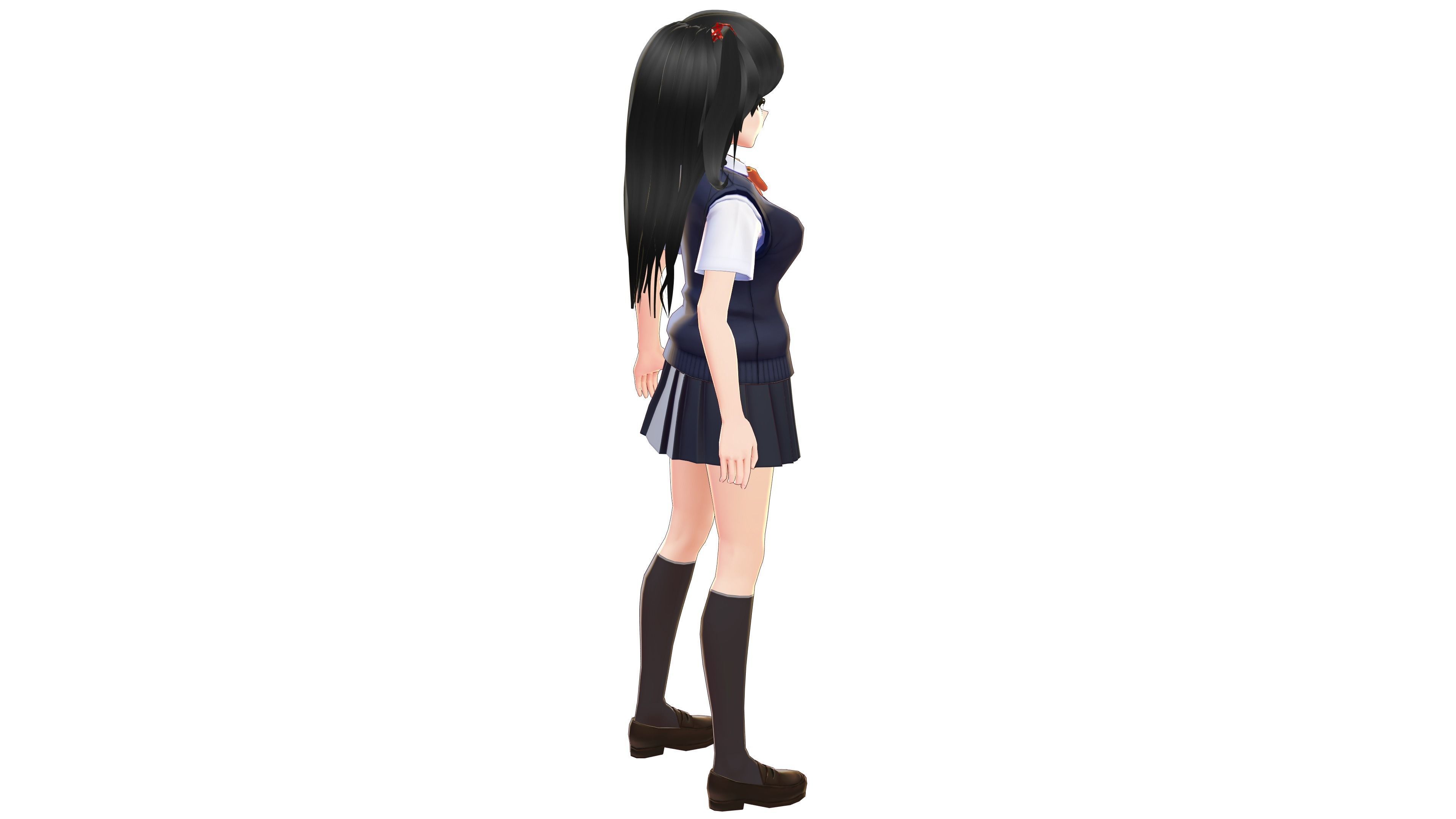 STUDENT 3D MODEL ANIME CHARACTER MARY T-POSE SHAPE KEYS Low-poly 3D model_5