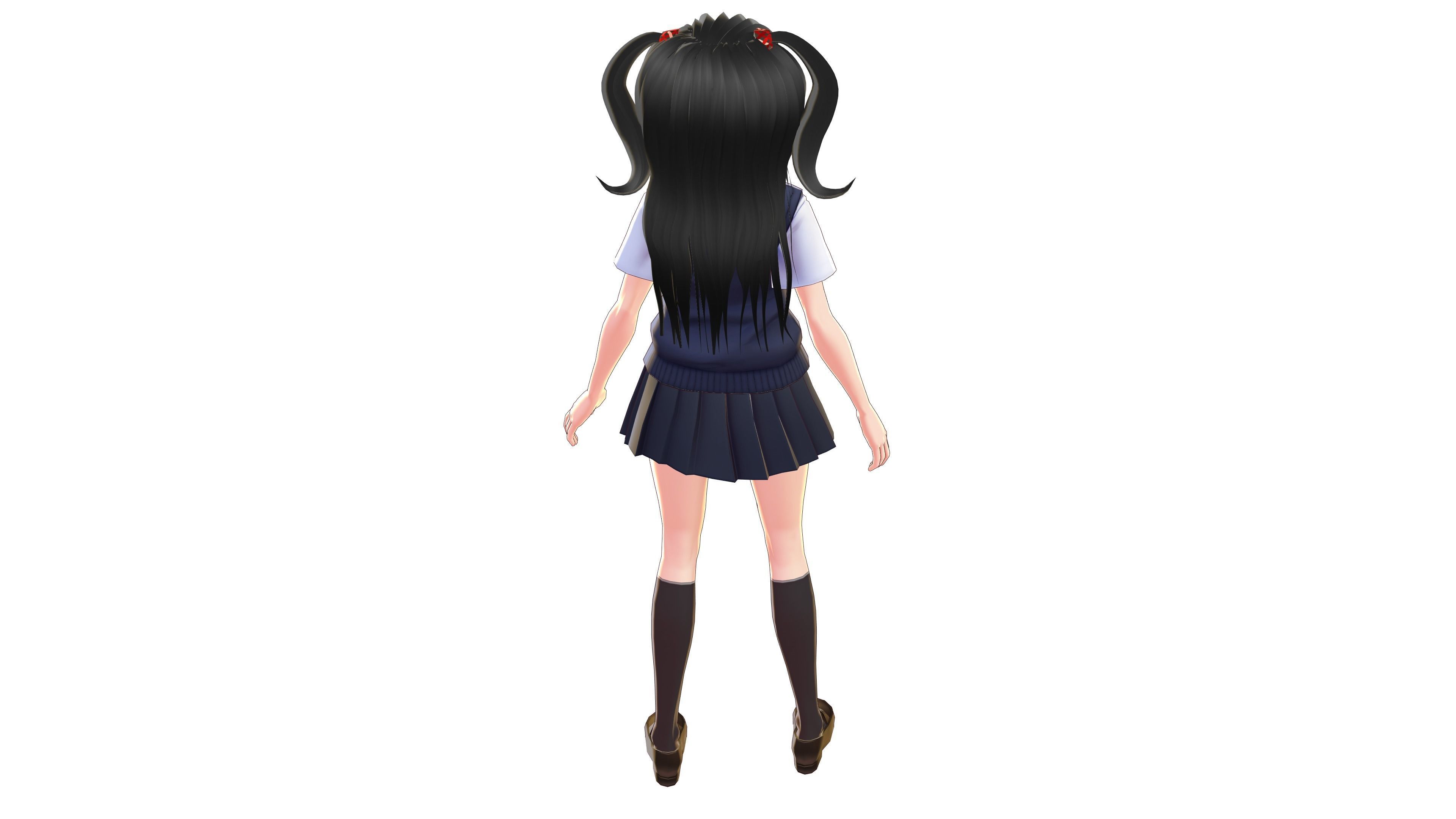 STUDENT 3D MODEL ANIME CHARACTER MARY T-POSE SHAPE KEYS Low-poly 3D model_4