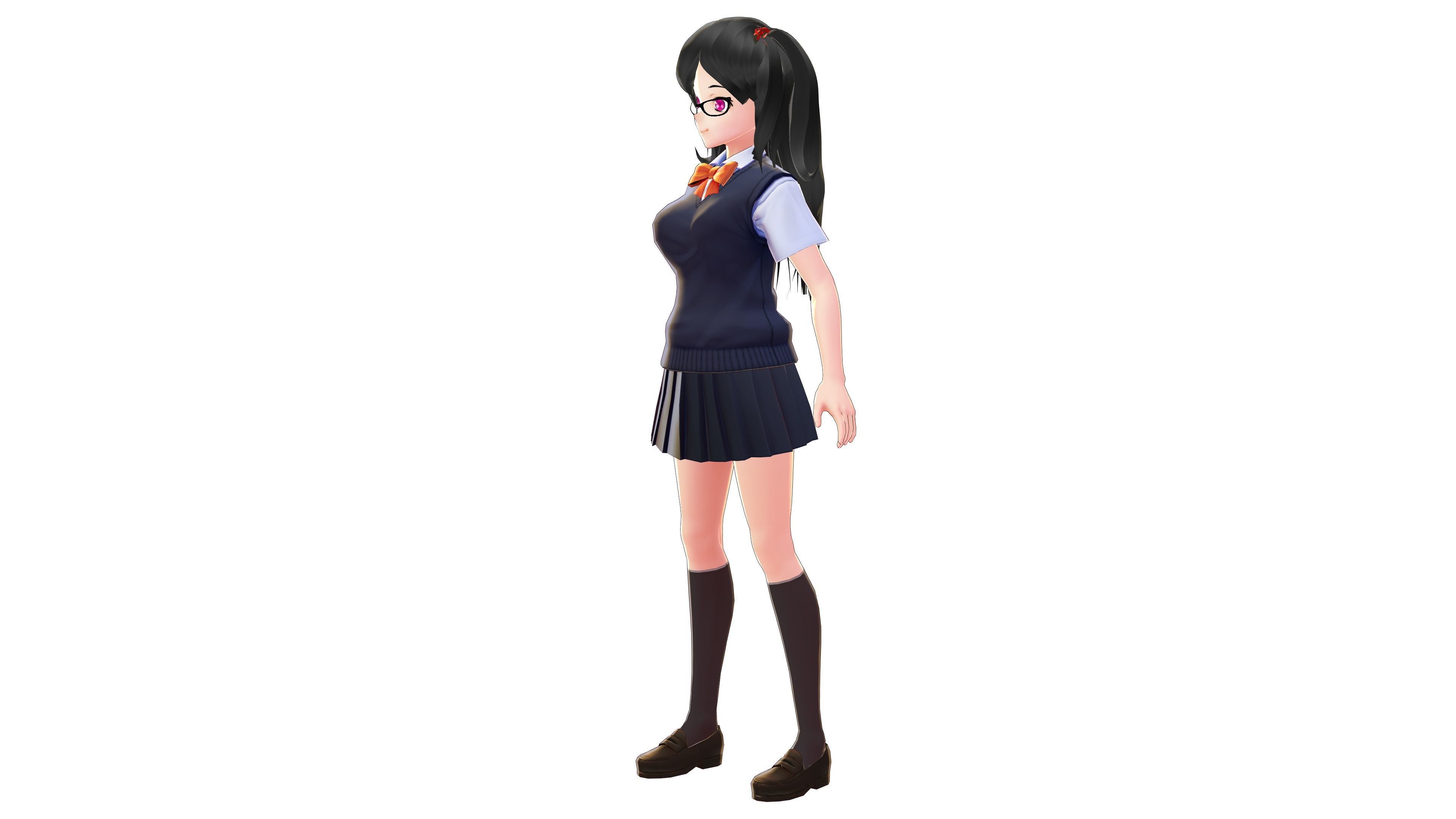 STUDENT 3D MODEL ANIME CHARACTER MARY T-POSE SHAPE KEYS Low-poly 3D model_2