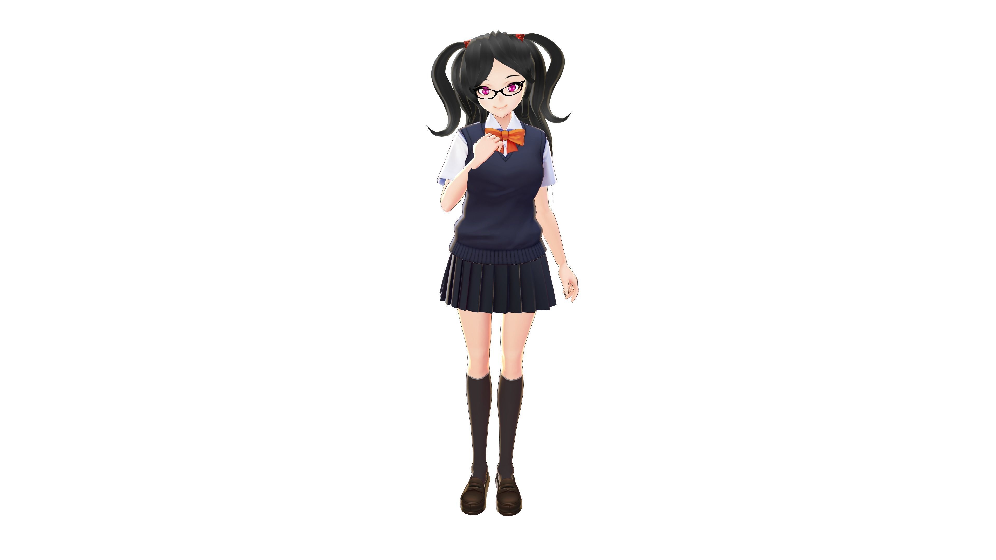 STUDENT 3D MODEL ANIME CHARACTER MARY T-POSE SHAPE KEYS Low-poly 3D model_7