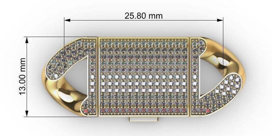 13 MM MIAMI CUBAN LINK CHAIN 3 ROWS DIAMOND BRACELET NECKLACE 3D print model_8