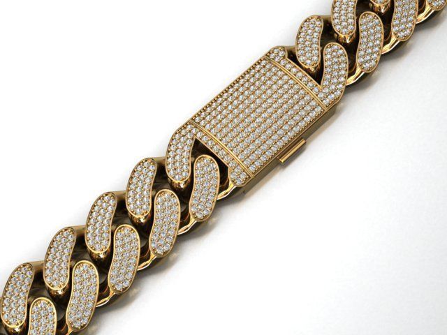 13 MM MIAMI CUBAN LINK CHAIN 3 ROWS DIAMOND BRACELET NECKLACE 3D print model_1