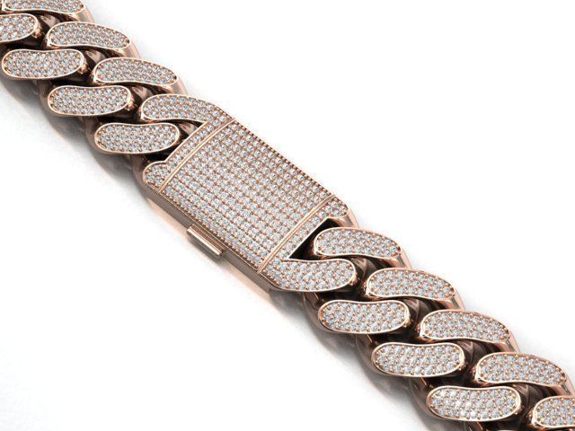 13 MM MIAMI CUBAN LINK CHAIN 3 ROWS DIAMOND BRACELET NECKLACE 3D print model_2