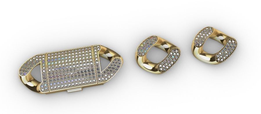 13 MM MIAMI CUBAN LINK CHAIN 3 ROWS DIAMOND BRACELET NECKLACE 3D print model_11