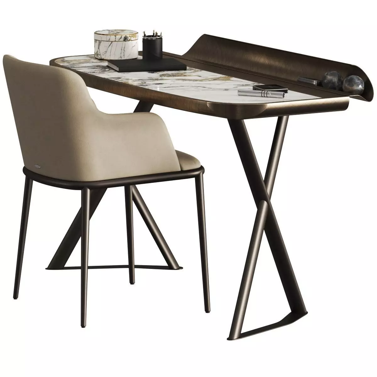 Cattelan Italia Cocoon Keramik Desk and Magda Ml Armchair 3D model_0