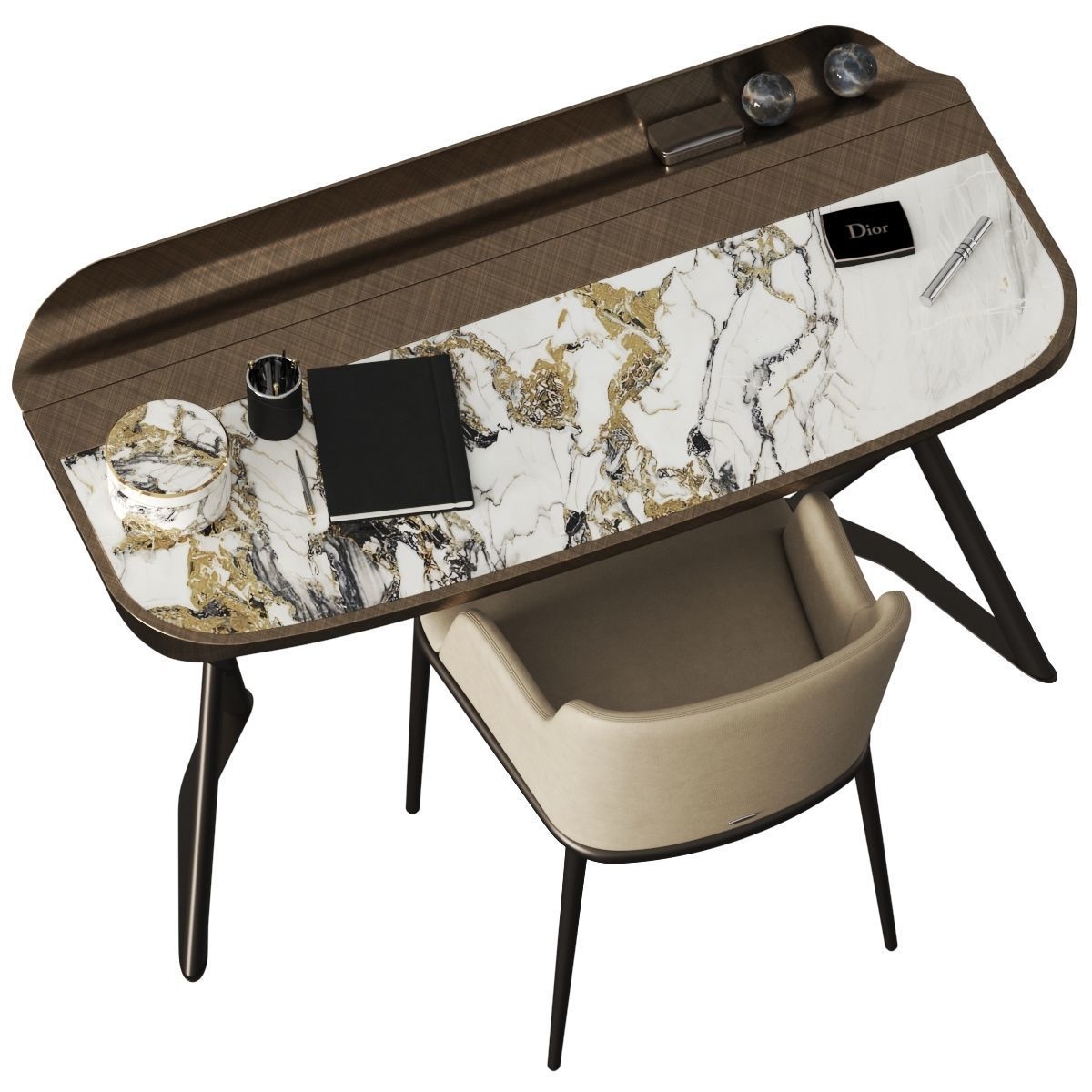 Cattelan Italia Cocoon Keramik Desk and Magda Ml Armchair 3D model_1