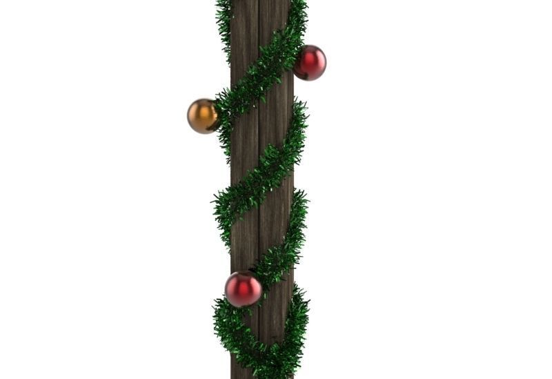 Christmas decoration garland on wooden pilar  3D model_1