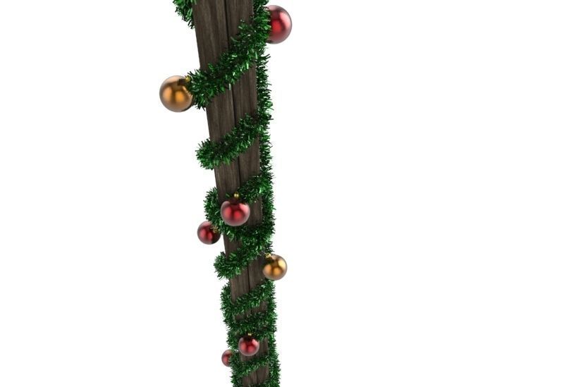 Christmas decoration garland on wooden pilar  3D model_2