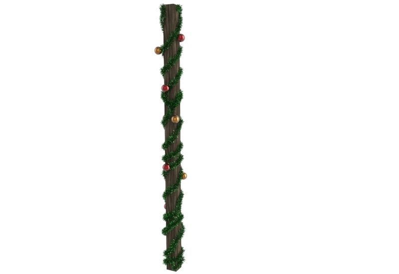 Christmas decoration garland on wooden pilar  3D model_4