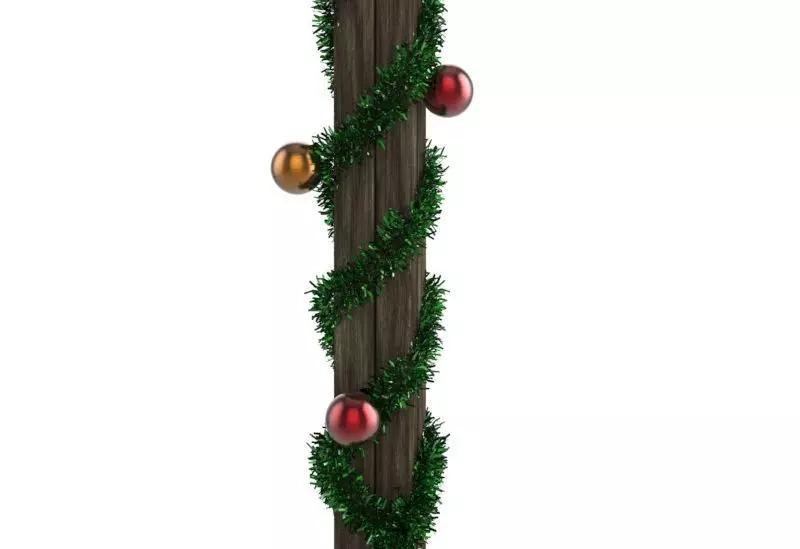 Christmas decoration garland on wooden pilar  3D model_0