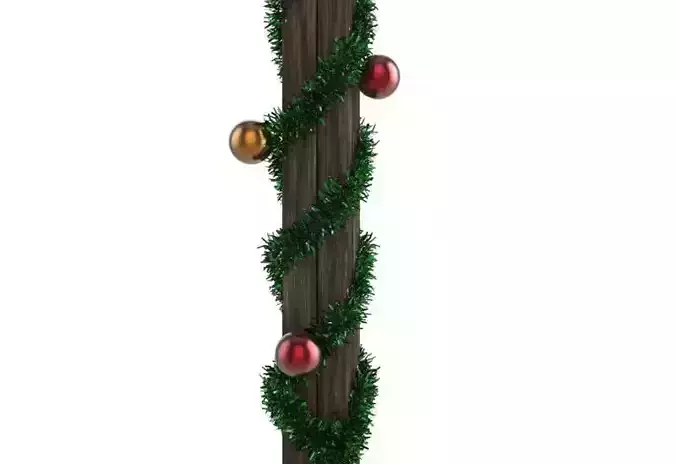 Christmas decoration garland on wooden pilar  3D model