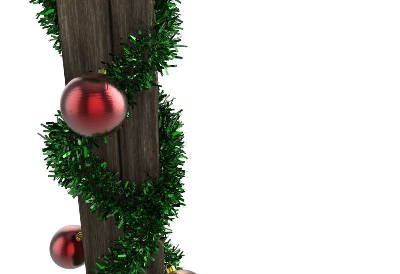Christmas decoration garland on wooden pilar  3D model_3