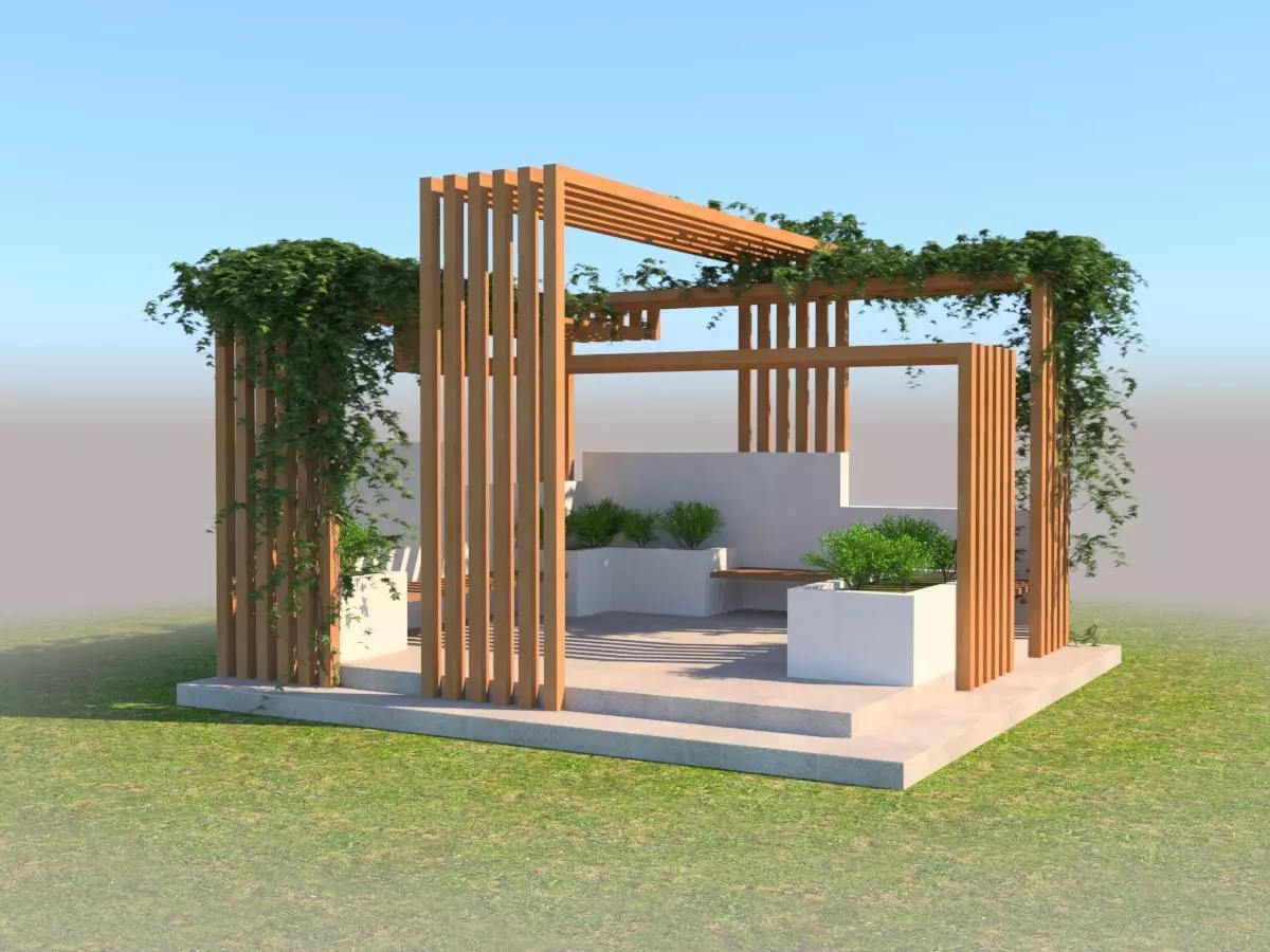 Pergola Design With Bushes And Ivies 3D model_0